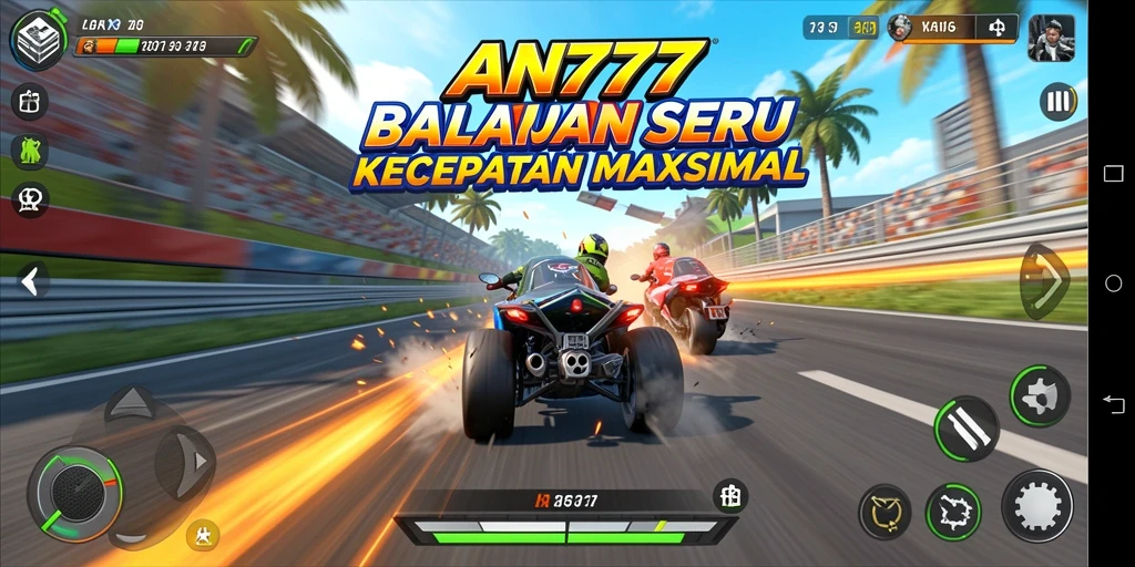 Screenshot gameplay AN777 menampilkan balapan yang mendebarkan dengan grafis menarik.