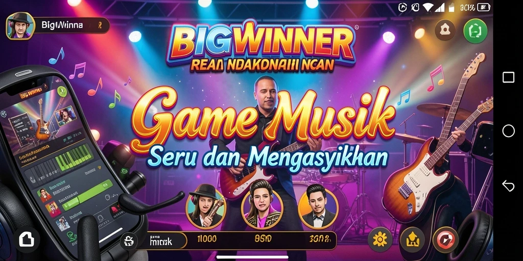 Tangkapan layar gameplay BIGWINNER menampilkan berbagai pilihan lagu dan antarmuka yang menarik.
