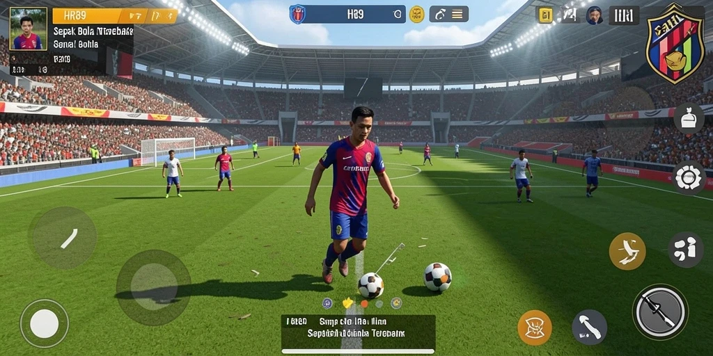 Tangkapan layar menampilkan aksi seru dalam permainan sepak bola HR89.