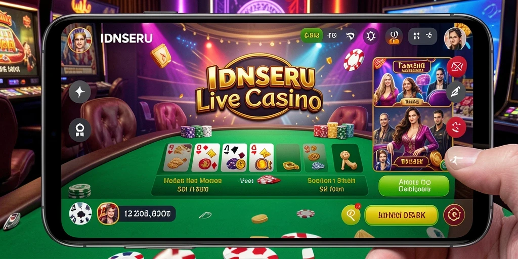 Screenshot gameplay IDNSERU menampilkan dealer langsung dan suasana kasino yang mendebarkan.