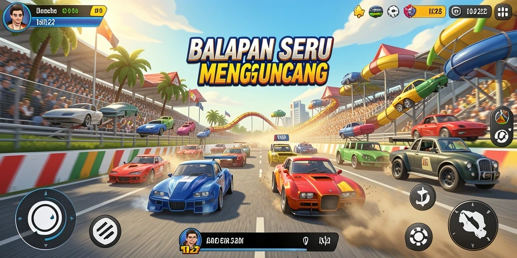 Screenshot gameplay IN22 menampilkan balapan yang mendebarkan di lintasan yang menantang.