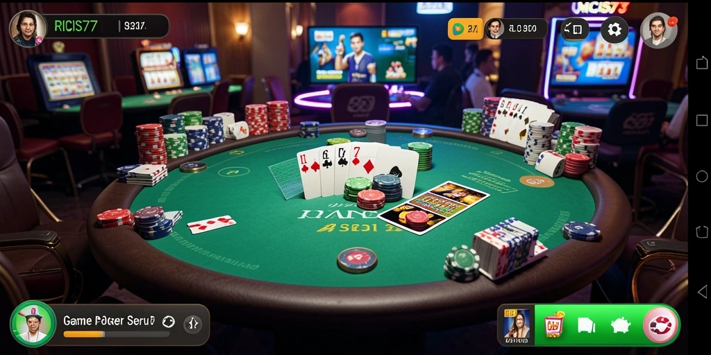 Gambaran gameplay seru di RICIS77 dengan interaksi pemain poker.