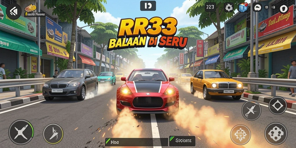 Gameplay RR33 yang seru dan mendebarkan di trek balapan.