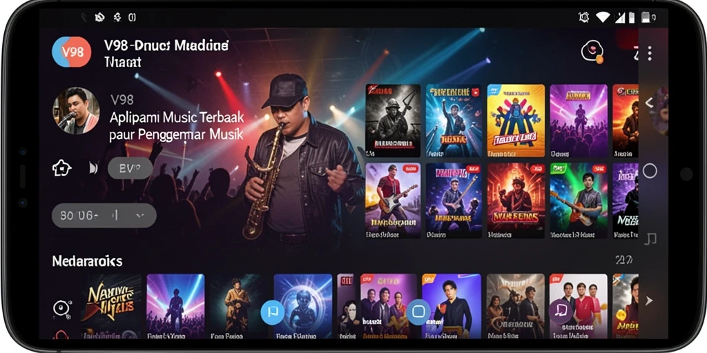 Tampilan menarik dari gameplay aplikasi Musik V98.