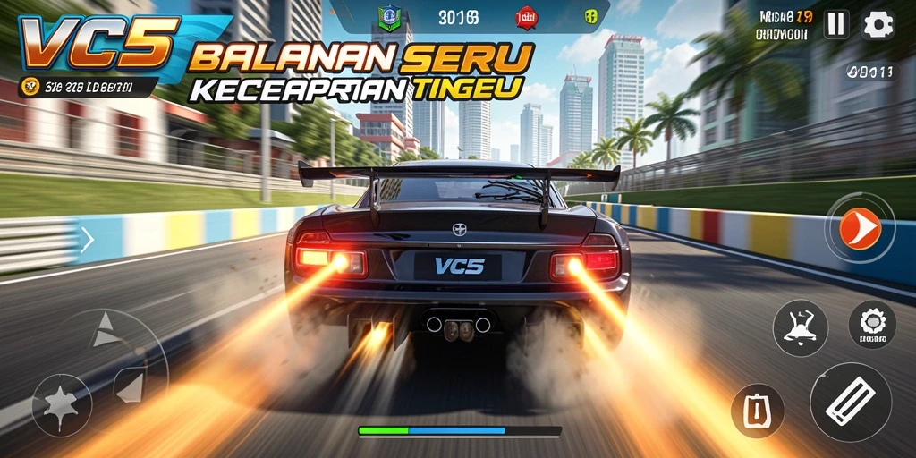 Tangkapan layar utama dari VC5 menampilkan aksi balapan yang mendebarkan.